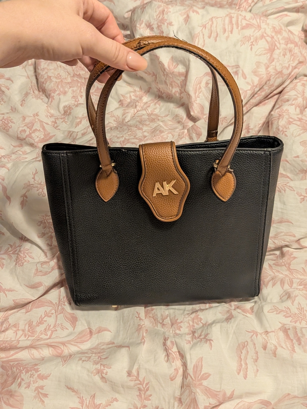 Anne Klein Black and Brown Leather Tote Shoulder Bag